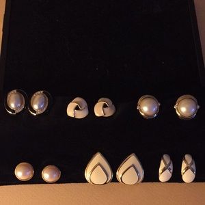 Vintage Ivory and Gold Tone Clip Earrings